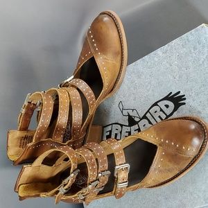 Freebird Felicity 9 Cognac 3 strap summer shoe brown
